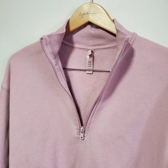 SKIMS Cotton Fleece Cropped Half Zip Sweater Sweatshirt Dusk Pink Women's Medium - Picture 4 of 13